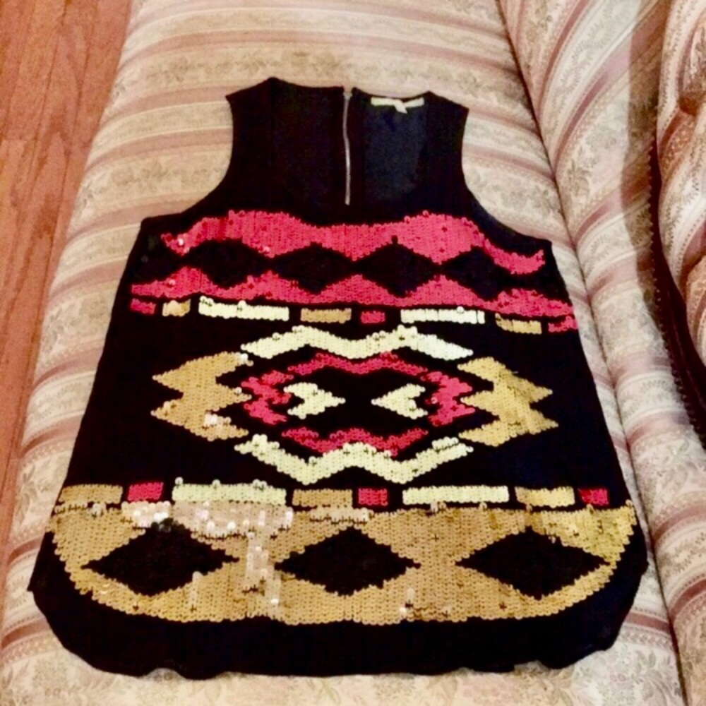 Gianni Bini Black Chiffon Sequined Top Blouse Sz.S